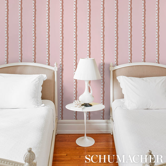 Rousseau Stripe Cocoa & Blush by Schumacher Modern Stripe Wallpaper – Schumacher 5015741