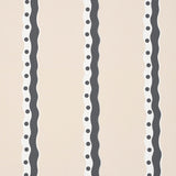 Rousseau Stripe wallpaper in Noir & Cream by Schumacher, featuring wavy black and white stripes with polka dots on a cream background.