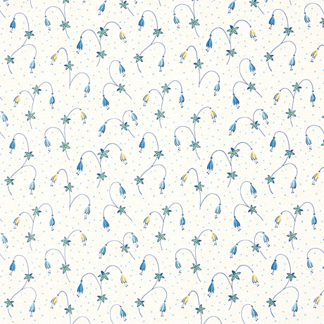 Lolly Floral wallpaper in blue and yellow with playful small-scale floral pattern by Schumacher