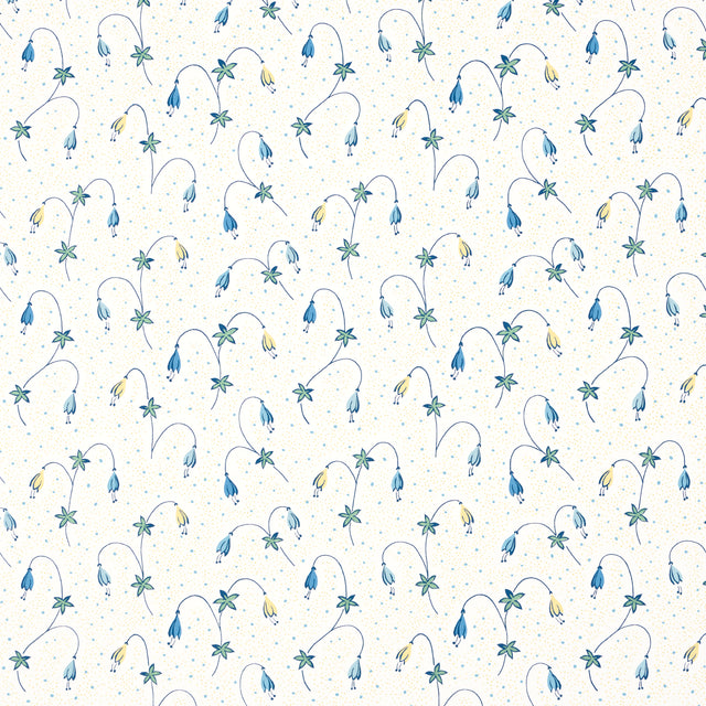 Lolly Floral wallpaper in blue and yellow with playful small-scale floral pattern by Schumacher