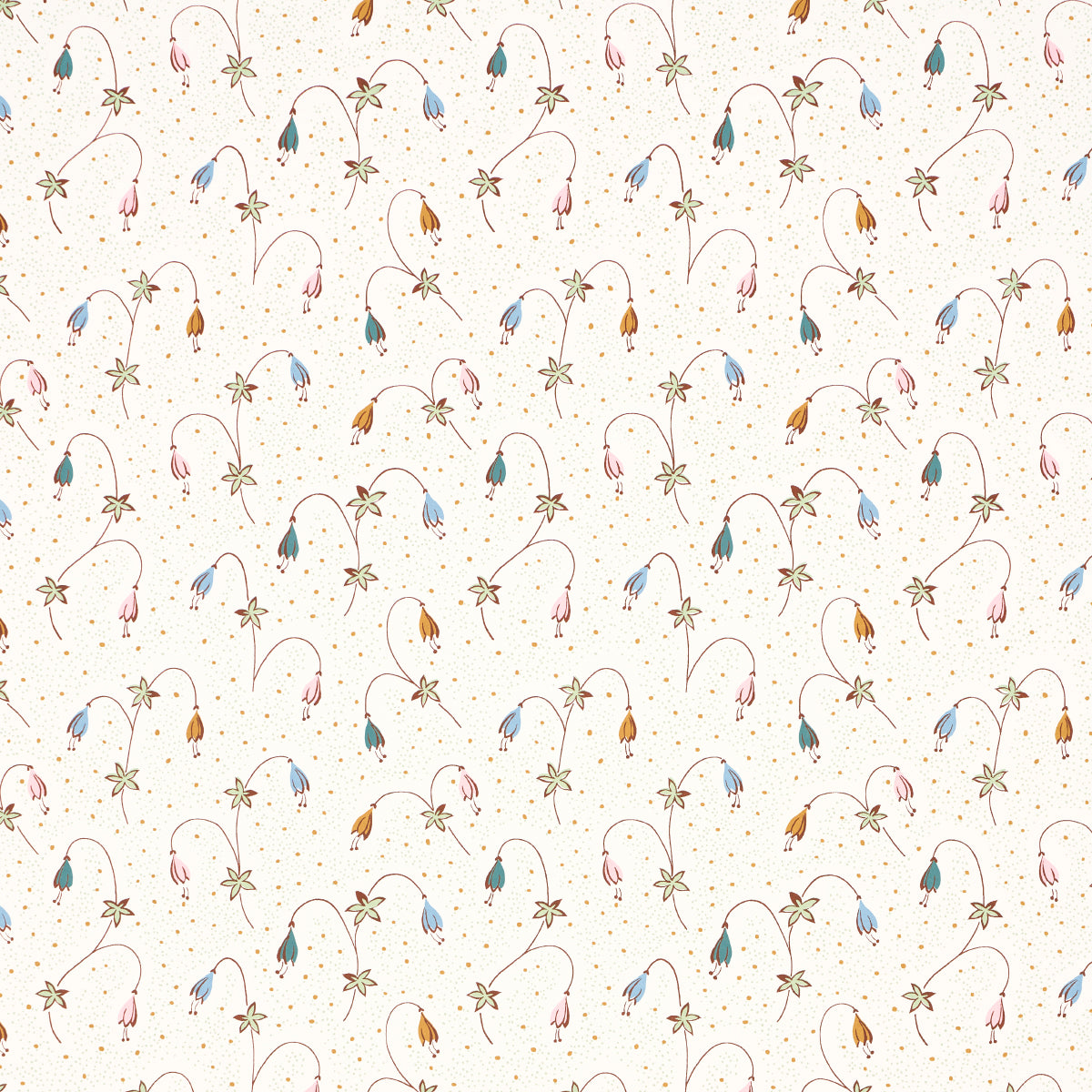 Lolly Floral wallpaper in Confetti by Schumacher, featuring playful small-scale bowing blossoms and dotted background.