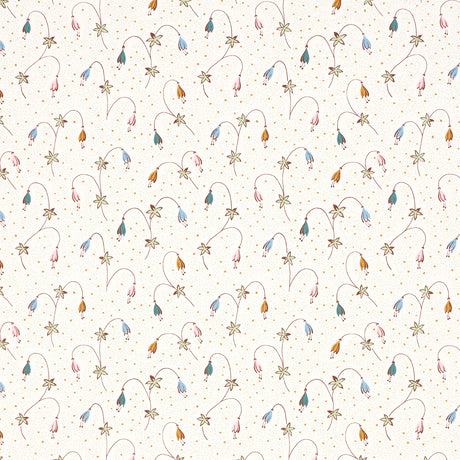 Lolly Floral wallpaper in Confetti by Schumacher, featuring playful small-scale bowing blossoms and dotted background.