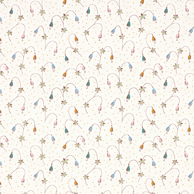 Lolly Floral wallpaper in Confetti by Schumacher, featuring playful small-scale bowing blossoms and dotted background.
