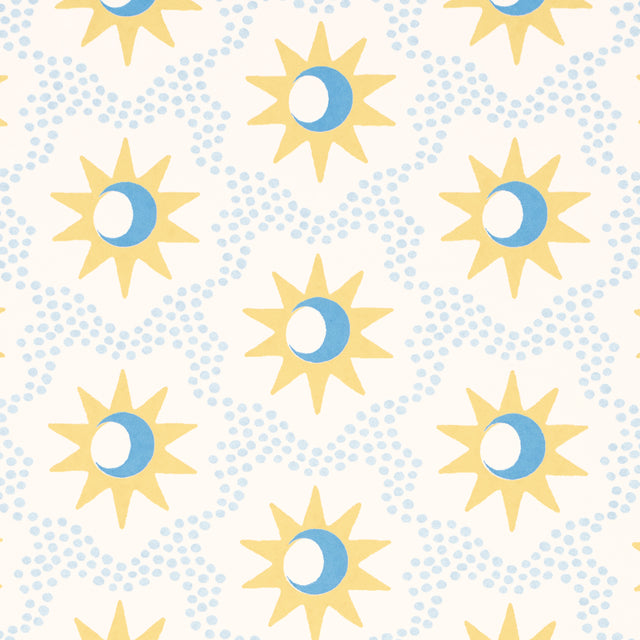 Lucie Yellow & Sky Celestial Starburst Wallpaper – Schumacher 5015760