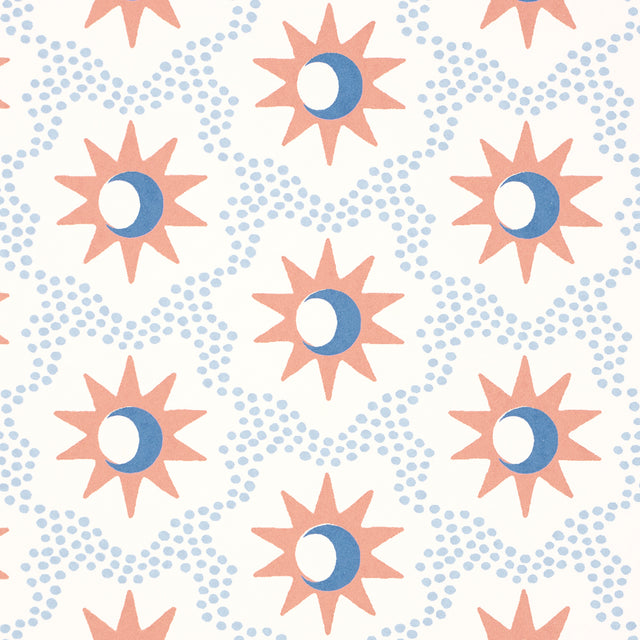 Lucie Clay & Blue Celestial Starburst Wallpaper by Schumacher – 5015761