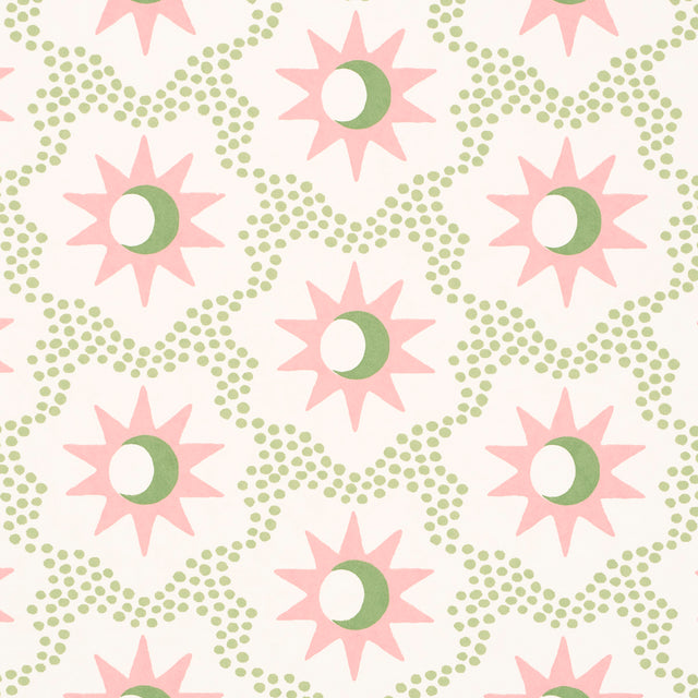 Lucie Pink & Green Celestial Starburst Wallpaper – Schumacher 5015762