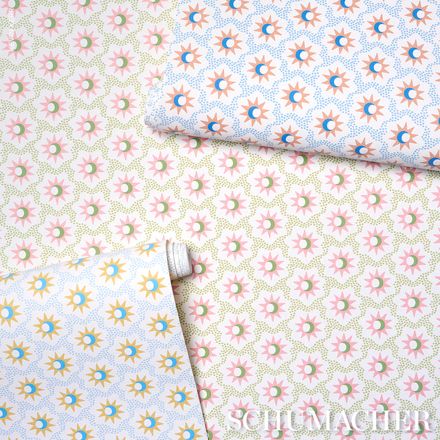 Lucie Pink & Green Celestial Starburst Wallpaper – Schumacher 5015762