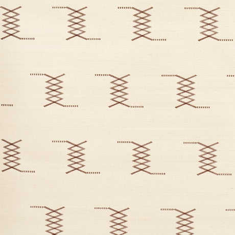 Kin Sisal Embroidery wallpaper in Hazel on Ivory by Schumacher, featuring a minimal, hand-stitched geometric pattern designed by A Rum Fellow.