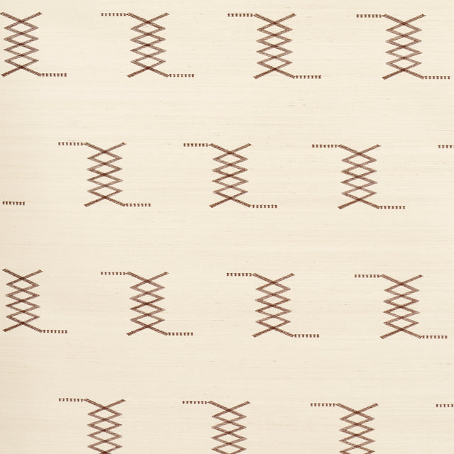 Kin Sisal Embroidery wallpaper in Hazel on Ivory by Schumacher, featuring a minimal, hand-stitched geometric pattern designed by A Rum Fellow.