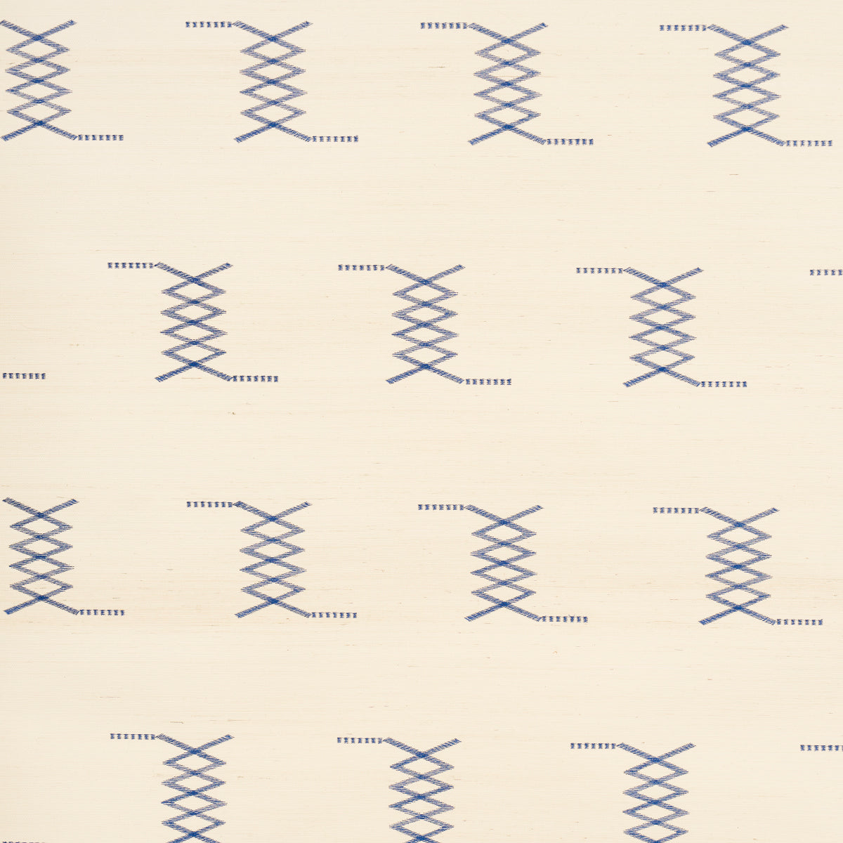 Kin Sisal Embroidery wallpaper in Ink on Ivory by Schumacher, featuring a minimal, hand-stitched geometric pattern on sisal.