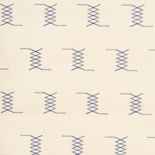 Kin Sisal Embroidery wallpaper in Ink on Ivory by Schumacher, featuring a minimal, hand-stitched geometric pattern on sisal.
