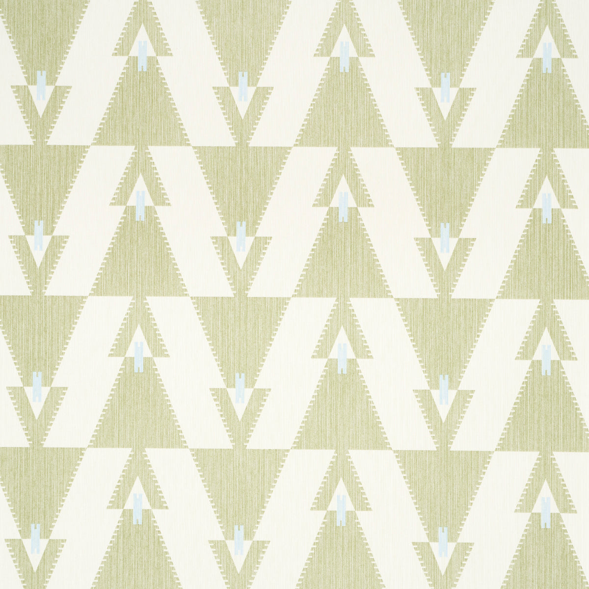 Kalido Pistachio geometric wallpaper by Schumacher, designed in collaboration with A Rum Fellow, shown in a modern kitchen setting.