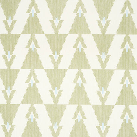 Kalido Pistachio geometric wallpaper by Schumacher, designed in collaboration with A Rum Fellow, shown in a modern kitchen setting.