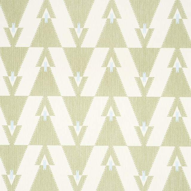 Kalido Pistachio geometric wallpaper by Schumacher, designed in collaboration with A Rum Fellow, shown in a modern kitchen setting.
