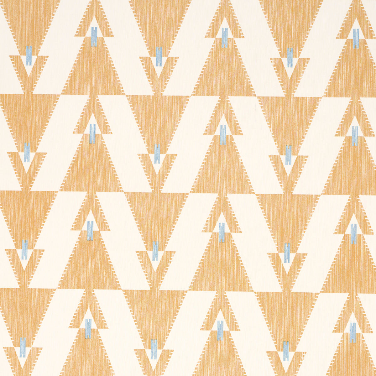 Kalido Honeycomb geometric wallpaper by Schumacher, designed in collaboration with A Rum Fellow. Modern medium-scale pattern in yellow and cream with blue accents.