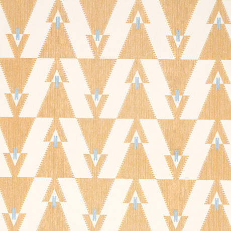 Kalido Honeycomb geometric wallpaper by Schumacher, designed in collaboration with A Rum Fellow. Modern medium-scale pattern in yellow and cream with blue accents.