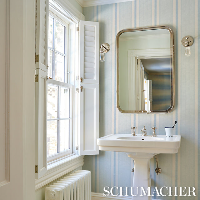 Ipala Stripe Vinyl Sky by Schumacher High-Performance Striped Type II Vinyl Wallpaper – 5015800