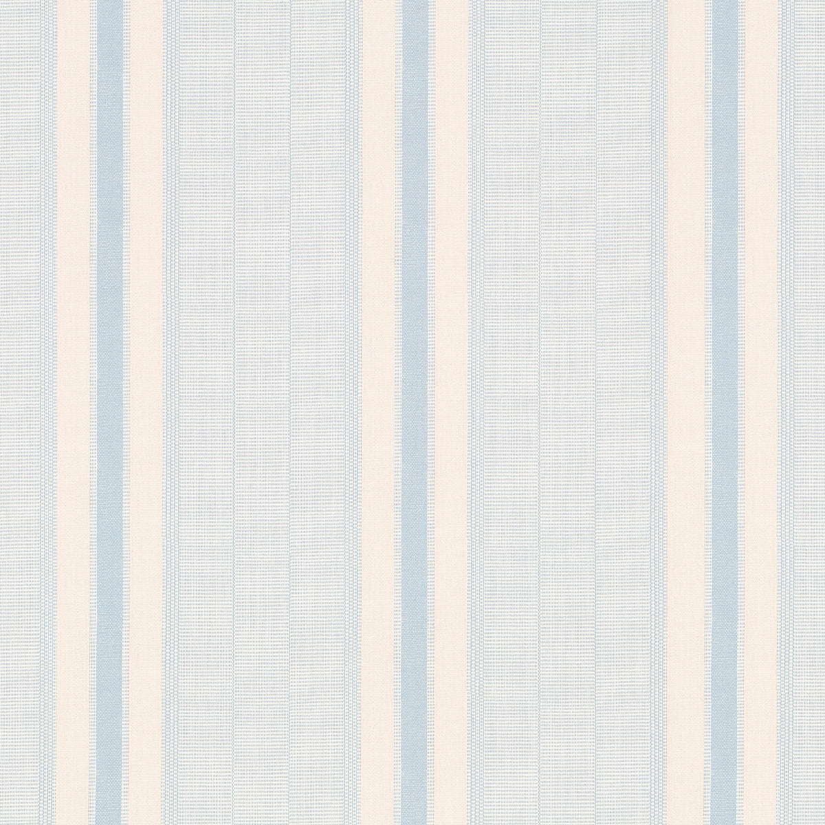 Ipala Stripe Vinyl wallpaper in Sky by Schumacher, a blue and cream striped high-performance Type II vinyl wallcovering designed by A Rum Fellow.