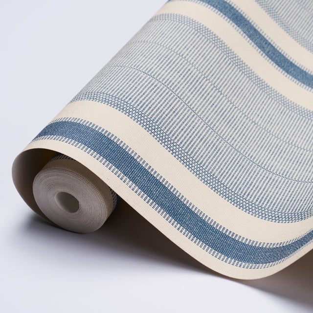 Ipala Stripe Vinyl Ocean by Schumacher – A Rum Fellow High-Performance Striped Vinyl Wallpaper 5015801