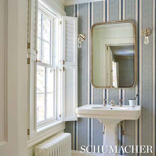 Ipala Stripe Vinyl Ocean by Schumacher – A Rum Fellow High-Performance Striped Vinyl Wallpaper 5015801