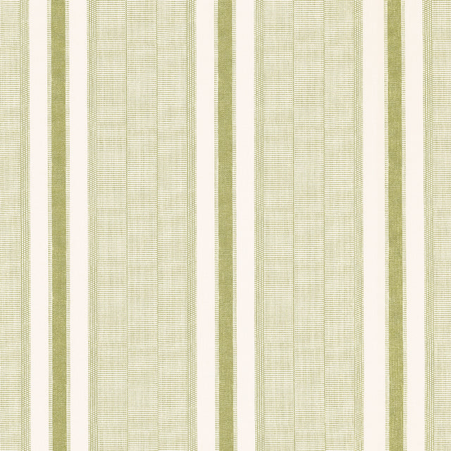 Ipala Stripe Vinyl wallpaper in Fern by Schumacher, a high-performance, medium-scale multi-width stripe wallcovering designed in collaboration with A Rum Fellow.