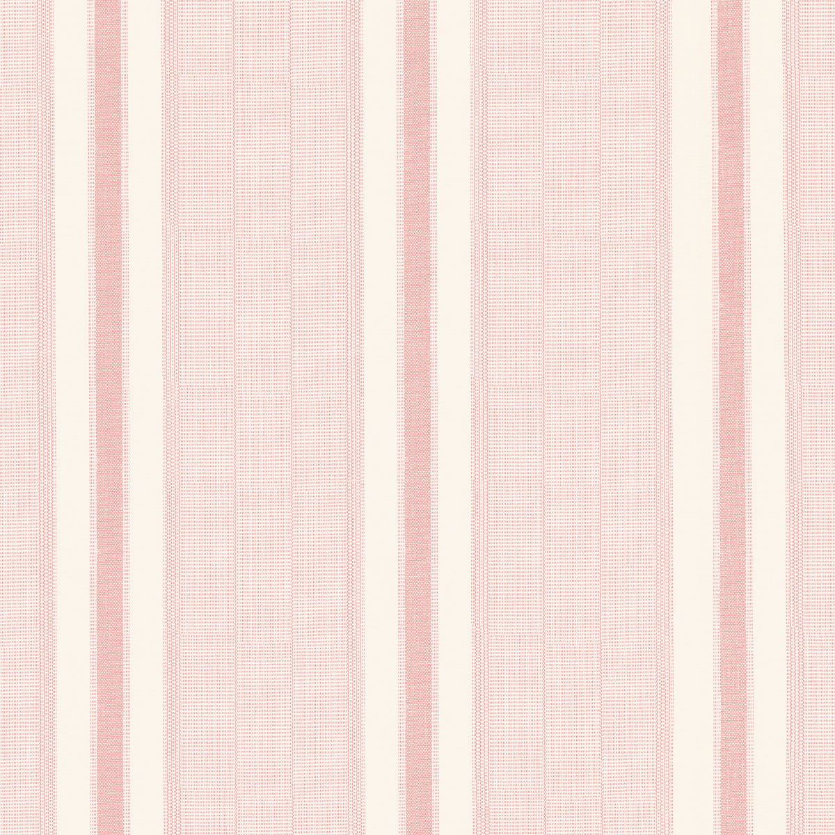 Ipala Stripe Vinyl wallpaper in blush by Schumacher, a high-performance Type II vinyl wallcovering with a multi-width stripe pattern, shown in a bathroom interior.