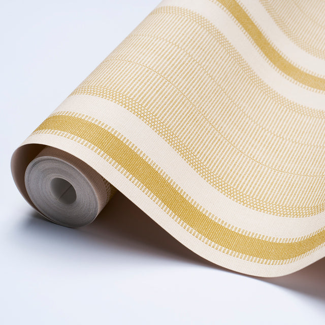 Ipala Stripe Vinyl Ochre by Schumacher High-Performance Striped Wallpaper – 5015804