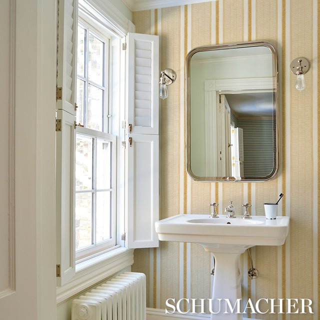 Ipala Stripe Vinyl Ochre by Schumacher High-Performance Striped Wallpaper – 5015804
