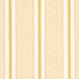 Ipala Stripe Vinyl wallpaper in ochre by Schumacher, featuring a multi-width stripe pattern in yellow and cream tones, shown in a bathroom interior and as a close-up of the roll.