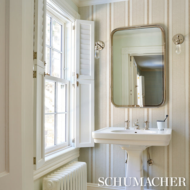 Ipala Stripe Vinyl Bisque by Schumacher High-Performance Type II Vinyl Wallpaper – 5015805