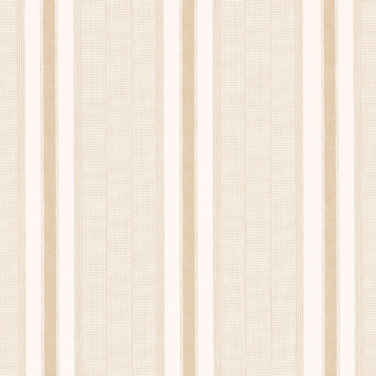 Ipala Stripe Vinyl wallpaper in Bisque by Schumacher, a high-performance Type II vinyl wallcovering with a multi-width stripe pattern, shown in a bathroom interior.