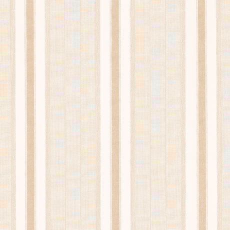 Ipala Stripe Vinyl wallpaper in Bisque by Schumacher, a high-performance Type II vinyl wallcovering with a multi-width stripe pattern, shown in a bathroom interior.