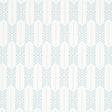Quiver Haze by A Rum Fellow for Schumacher. Modern chevron stripe wallpaper in blue and white, shown in a styled bathroom interior and as a roll.