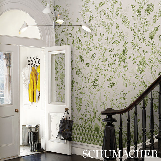 Chinoiserie Grande Panel Set Leaf Green by Mark D. Sikes Botanical Wall Mural – Schumacher 5015821