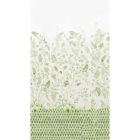 Chinoiserie Grande Panel Set in Leaf Green by Mark D. Sikes for Schumacher, large scale botanical wall mural with climbing flowers and architectural forms.