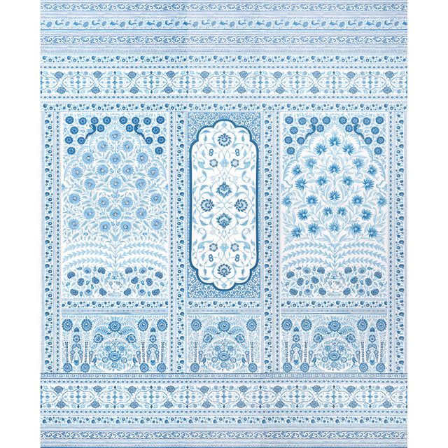 Montecito Panel Set in Indigo by Mark D. Sikes for Schumacher, large-scale paisley, floral, and medallion wallcovering panel set.