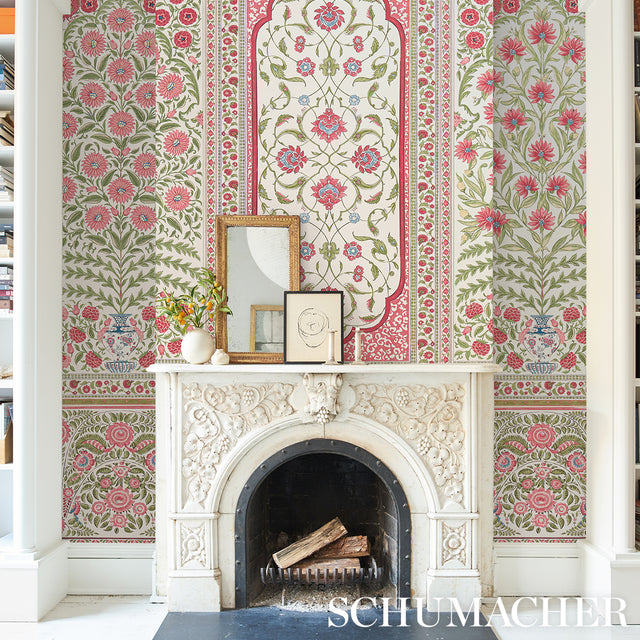 Montecito Panel Set Red by Mark D. Sikes Paisley Floral Medallion Wallcovering – Schumacher 5015831