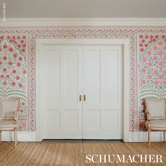 Montecito Panel Set Red by Mark D. Sikes Paisley Floral Medallion Wallcovering – Schumacher 5015831