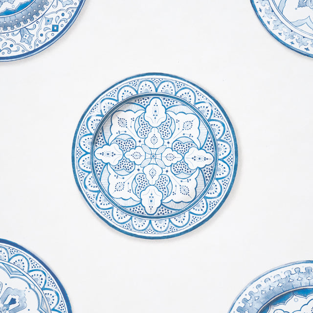 Montecito Porcelain Indigo by Mark D. Sikes Blue and White Plate Wallpaper – Schumacher 5015840