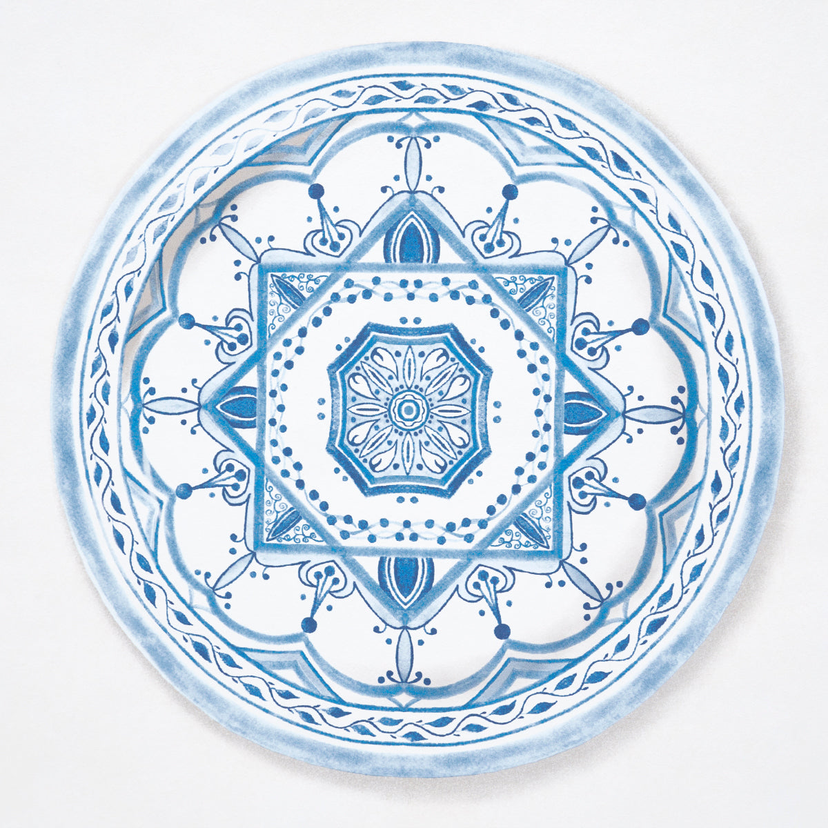 Montecito Porcelain Indigo by Mark D. Sikes Blue and White Plate Wallpaper – Schumacher 5015840