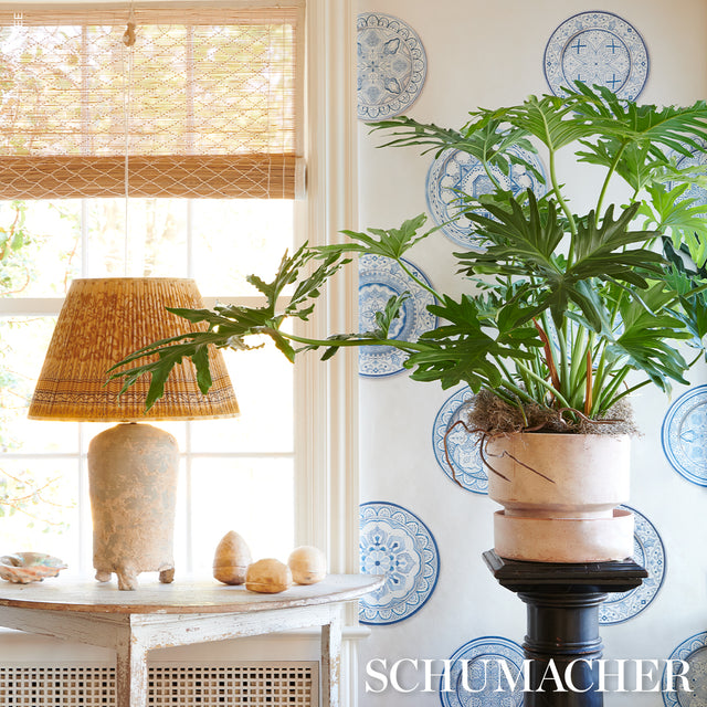 Montecito Porcelain Indigo by Mark D. Sikes Blue and White Plate Wallpaper – Schumacher 5015840