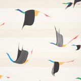 Flying West wallpaper by Peg Norriss for Schumacher, featuring stylized cranes in flight on a neutral background.
