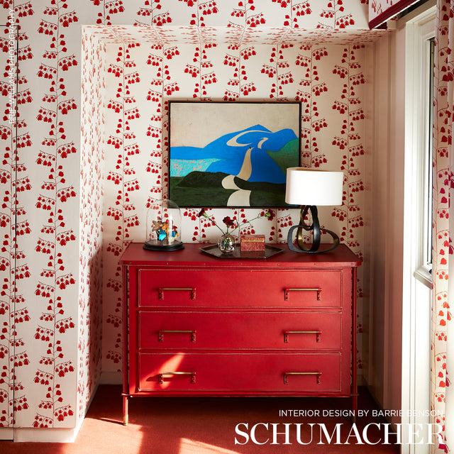 Bleeding Hearts Red by Peg Norriss Floral Wallpaper – Schumacher 5015861