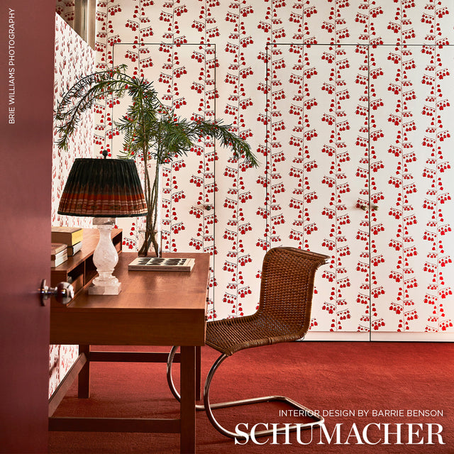 Bleeding Hearts Red by Peg Norriss Floral Wallpaper – Schumacher 5015861