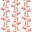 Red floral Bleeding Hearts wallpaper by Schumacher, designed by Peg Norriss, shown in a modern interior setting.
