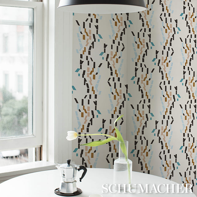 Confetti Teal Abstract Stripe Wallpaper by Peg Norriss – Schumacher 5015871