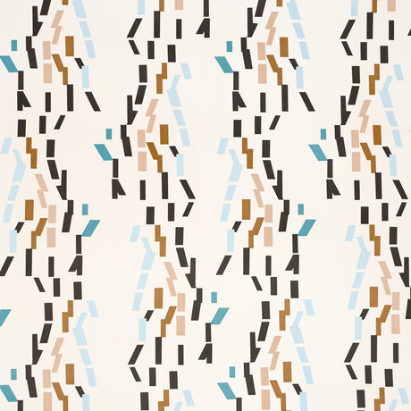 Confetti wallpaper in teal by Peg Norriss for Schumacher, featuring an abstract multicolor stripe pattern inspired by Clare Rojas.