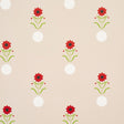 Forget Me Dots wallpaper by Peg Norriss for Schumacher, featuring playful red flowers and white dots on a neutral background.