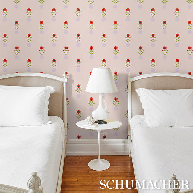 Forget Me Dots Pink by Peg Norriss Modern Geometric Floral Wallpaper – Schumacher 5015881