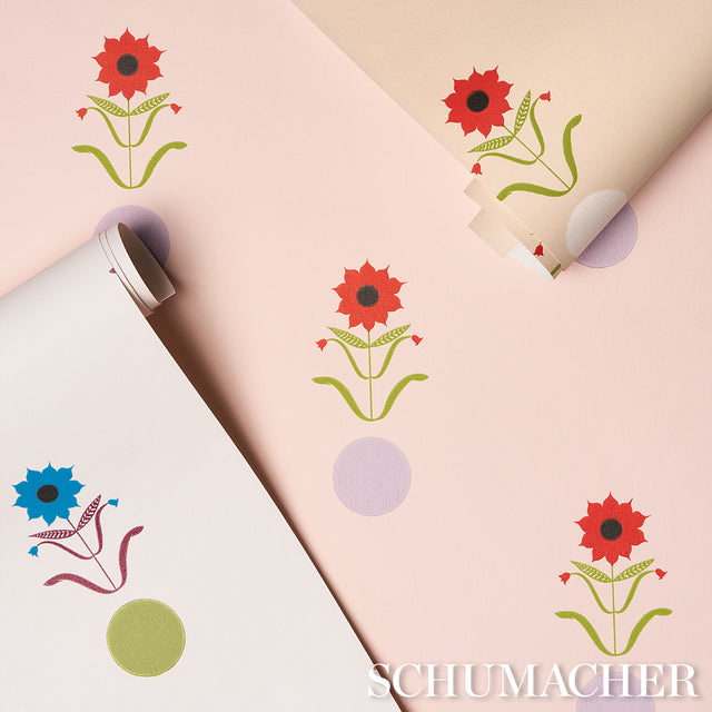Forget Me Dots Pink by Peg Norriss Modern Geometric Floral Wallpaper – Schumacher 5015881